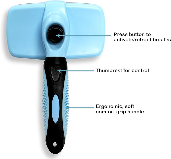 Pets First Self-Cleaning Slicker Brush for Dogs and Cats - Retractable Design for Quick Pet Fur Removal, Fine Bristles to Detangle and Massage