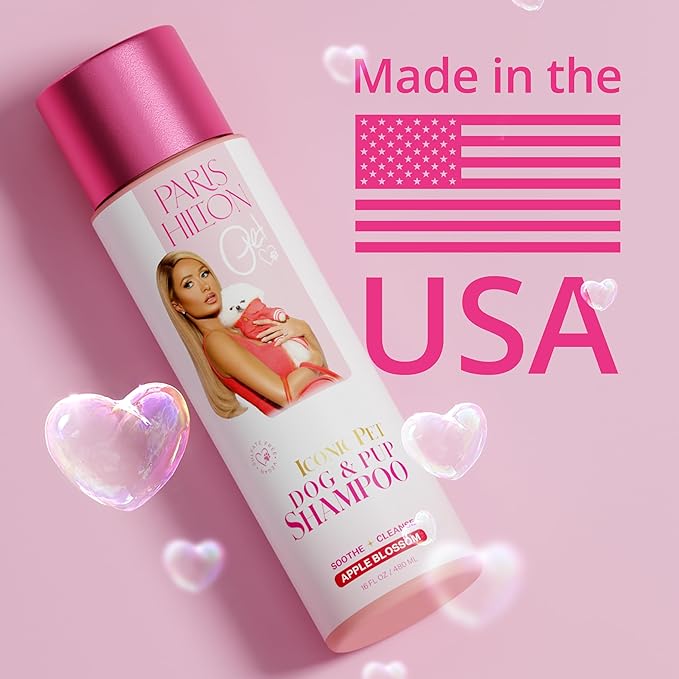 Paris Hilton Dog Shampoo - Sweet Floral Apple Blossom Scent, Sulfate-Free Vegan & Hypoallergenic for All Dog Breeds, with Oatmeal & Aloe for Healthy Coats & Salon-Quality Grooming, 16oz (480ml)