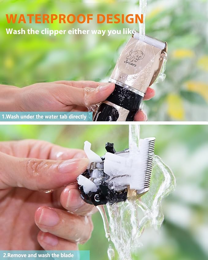 YABIFE Dog Clippers, Cordless Dog Grooming Kit, USB Rechargeable Electric Pets Hair Trimmers Shaver for Dogs, Cats and Small Animals, Whisper Quiet, Wet and Dry Use