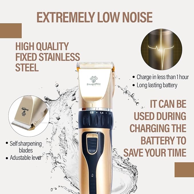 Grooming Kit for Dogs at Home - Rechargeable Low Noise Cat and Dog Shavers & Clippers for Grooming Thick Hair - Cordless Grooming Clippers Includes Pet Hair Clippers, Nail Trimmer, Shears & Bath Brush