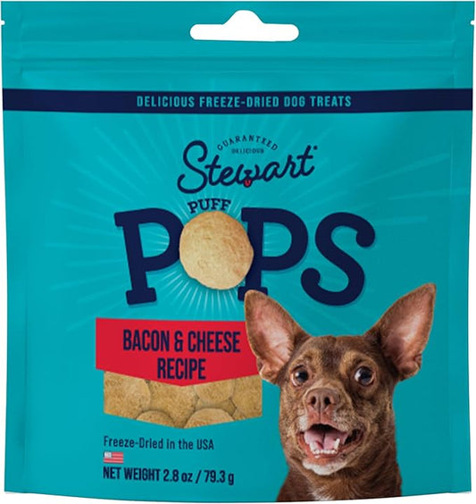 Stewart Freeze Dried Dog Treats, PuffPops Bacon and Cheese Recipe, Gluten Free, 2.8 Ounce Resealable Pouch, Made in USA, Dog Training Treats