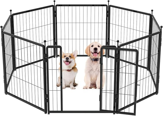 Dog Playpen for Indoor & Outdoor Use – Heavy-Duty Metal Pet Fence with Ground Stakes, Rounded Ball Tops for Safety, Stable & Foldable Design, Easy to Assemble 24 inch 8 Panels