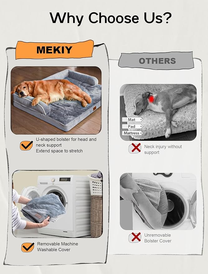 Large Dog Bed Orthopedic Washable: Beds Bolster - XL XLarge Big Dogs - Memory Foam - Couch Sofa - Waterproof with Removable Cover