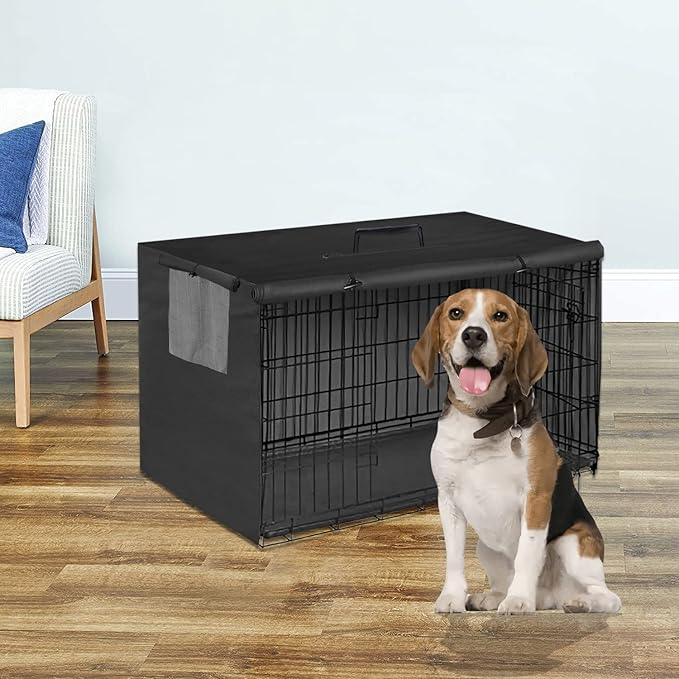 54 Inch Wire Dog Crate Cover,Durable Windproof Privacy Polyester Pet Kennel Covers,Breathable Blackout Cover for 1/2/3 Door Dog Cage. (54" L x 37" W x 45" H,Black)