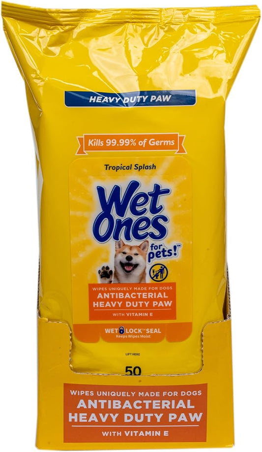 Wet Ones for Pets Antibacterial Heavy Duty Paw Wipes, 50ct, Tropical Splash Scent | Thick Dog Cleaning Wipes, Durable Disposable Dog Wipes for Paws, Scented Dog Wipes