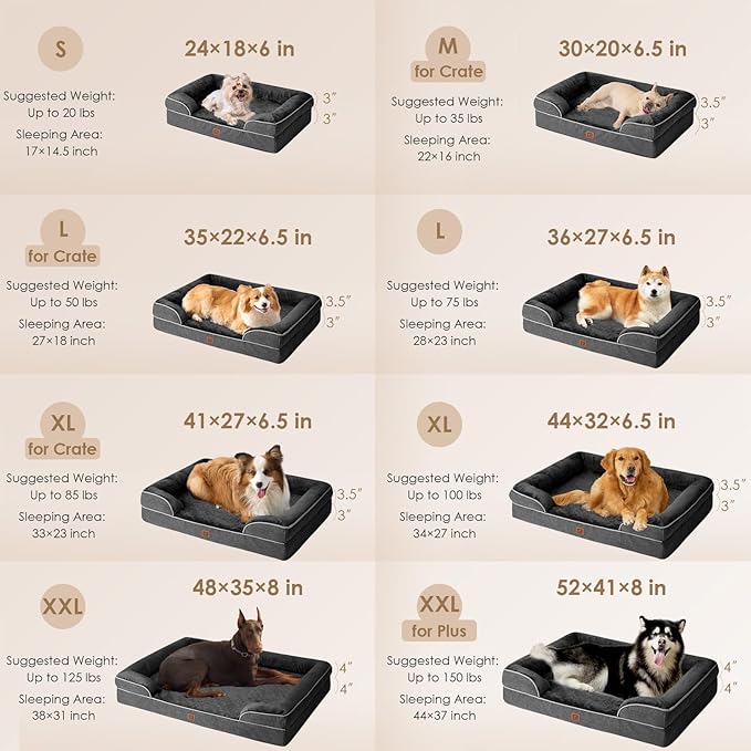 EHEYCIGA Orthopedic Dog Beds for Extra Large Dogs, Waterproof Memory Foam XL Dog Bed with Sides, Non-Slip Bottom and Egg-Crate Foam Big Dog Couch Bed with Washable Removable Cover, Dark Grey