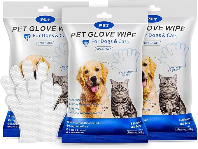 Pet Glove Washing Wipes for Dogs and Cats,Dog and Cat Cleaning Grooming Wipes for Fur,Paws and Butt,Save and Non Irritating,18 Pcs