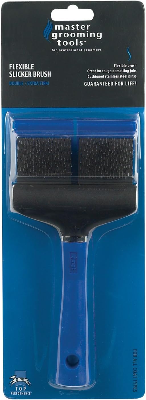 Master Grooming Tools Double-Sided Extra Firm Flexible Slicker Brushes—Versatile Brushes for Grooming Dogs - Blue, 8"L x 4"W, Large