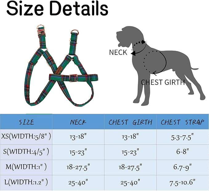 Unique style paws Green Plaid Dog Harness Adjustable Harnesses Durable Hardware with Bowtie for Small Medium Large Dog-Christmas Style-XS