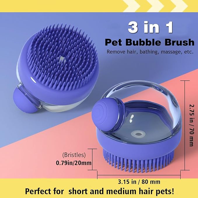 Dog Bath Scrubber Brush Pet Dog Grooming Massage Shampoo Bath Brush with Soap and Shampoo Dispenser Soft Silicone Bristle for Long Short Haired Dogs Cats Shower (BLUE)