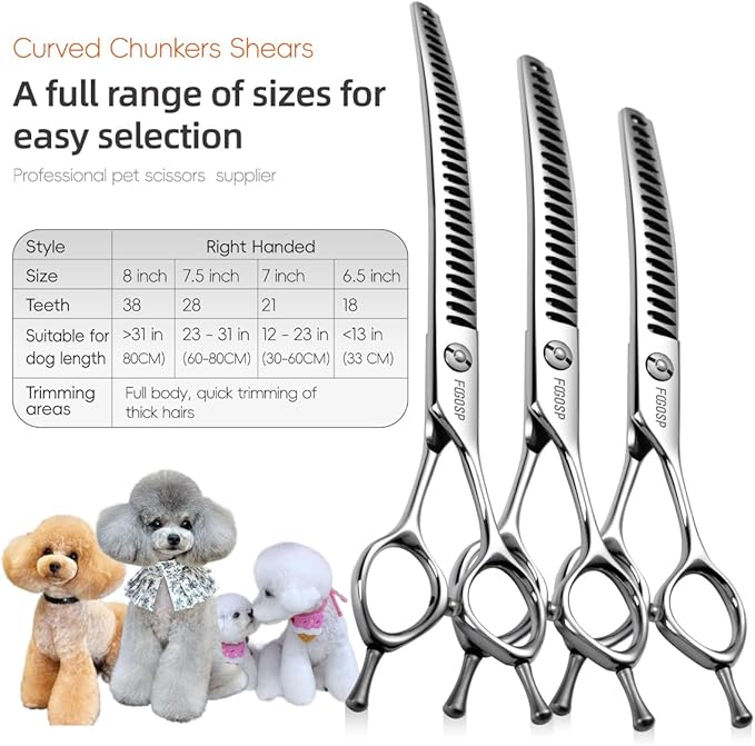 Curved Chunkers Shears Dog Grooming Scissors 7.0 in Professional Downward Thinning Shears for Dogs Cat Pet Japan 440C Stainless Steel Sharp and Durable(7.0 In, Chunker)