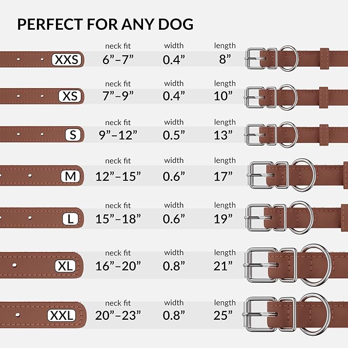 CollarDirect Rolled Leather Dog Collar, Soft Padded Round Puppy Collar, Handmade Genuine Leather Collar Dog Small Large Cat Collars 13 Colors (13-16 Inch, Cinnamon Smooth)