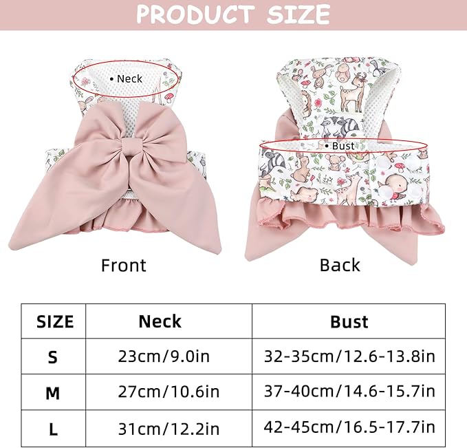 Small Medium Size Dog Harness and Leash Set with Bow Knot,No Pull Pet Floral Harnesses with D-Ring Soft Mesh Dog Harness Vest Set Escape Proof Harness for Dogs Cats Girl or Boy (L)