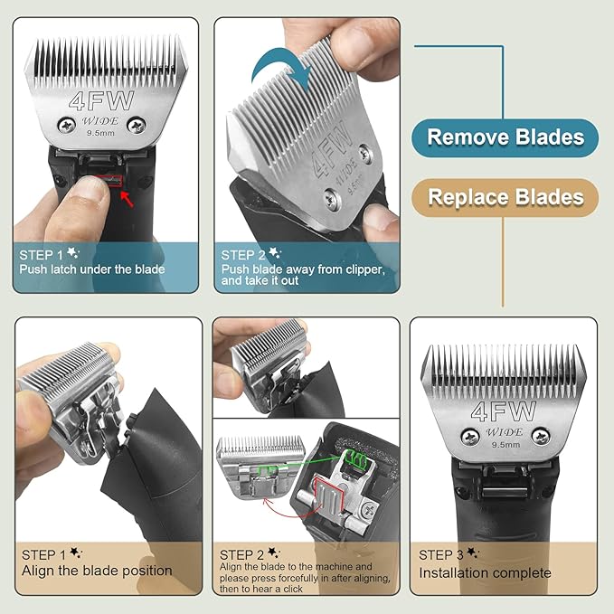 40W Wide Pet Dog Grooming Detachable Blades,Compatible with Andis,Oster A5,Wahl KM10 Clippers,Cut Length 1/100"(0.25mm) for Larger Animals