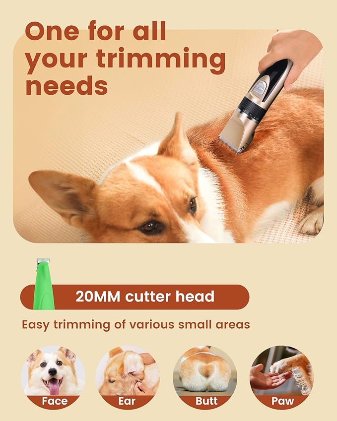 2 in 1 Dog Grooming Kit, Low Noise Rechargeable Dog Clippers for Grooming, Cordless Pet Grooming Clippers and Pet Paw Trimmer, Cat Shavers for Small Dogs Cats Animals Gold Green
