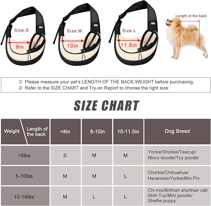 Cuby Pet Sling Carrier for Small Dogs Cats,Drawstring & Zipper Security Hook Triple Designs for Pets' Securty Dog Bag,Breathable Travel Pet Puppy Sling Carrier with Adjustable Strap(Beige,S (3-5 lbs))