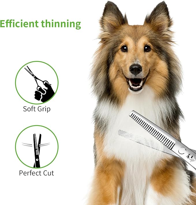 LovinPet Dog Grooming Scissors Set, all Safety Round Tips Professional 6 in 1 Germany Stainless Steel Dog Grooming Scissors Kit,Sharp and Durable Pet Grooming Shears for Dogs Cats for Home and Travel