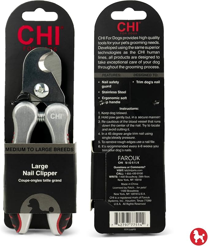 CHI For Dogs Nail Clipper For Large Dogs | Stainless Steel Nail Trimmer For Dogs, Clear