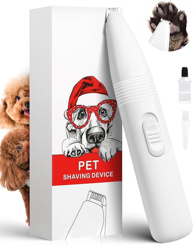 Dog Grooming Clippers, Dog Paw Trimmer with Detachable Ceramic Blade for Trimming Small Areas of Pet's Hair, Low Noise Paw Grooming Shaver for Cat's Eyes Face Ears Paws (White)