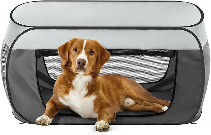 Portable Travel Dog Crate Pop Up Soft Dog Kennel Collapsible Travel Dog Cat Enclosure Indoor Outdoor Large Foldable Crate for Pets(Little Gray and Dark Gray-Medium)
