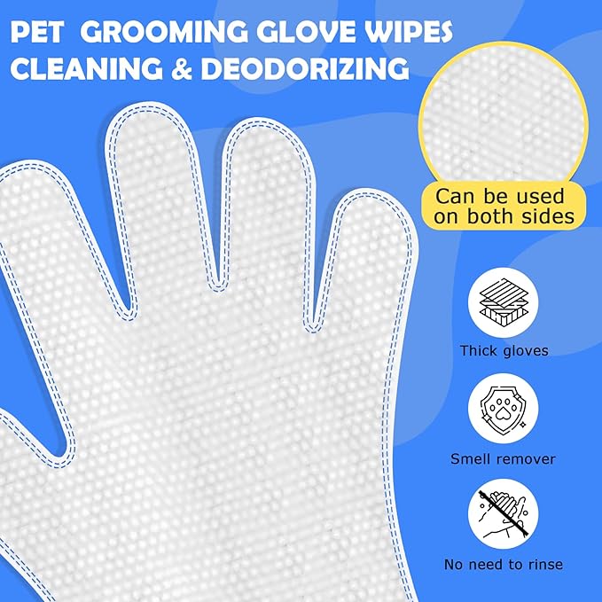 Pet Glove Washing Wipes for Dogs and Cats,Dog and Cat Cleaning Grooming Wipes for Fur,Paws and Butt,Save and Non Irritating,18 Pcs