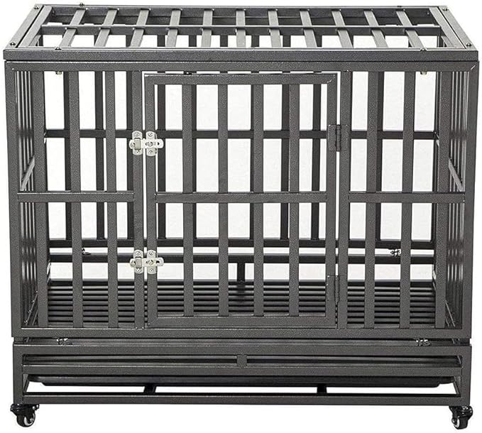 LUCKUP 38 Inch Heavy Duty Dog Cage Metal Kennel and Crate for Large Dogs,Easy to Assemble Pet Playpen with Four Wheels,Black … …