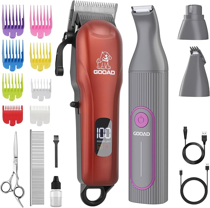 Dog Clippers for Grooming,Dog Grooming Kit for Heavy Thick Hair&Coats/Low Noise Rechargeable Cordless Pet Shaver with Paw Trimmer Nail Grinder/Dog Hair Trimmer for Small & Large Dogs Cats