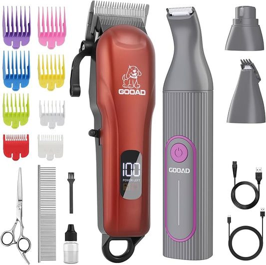 Dog Clippers for Grooming,Dog Grooming Kit for Heavy Thick Hair&Coats/Low Noise Rechargeable Cordless Pet Shaver with Paw Trimmer Nail Grinder/Dog Hair Trimmer for Small & Large Dogs Cats