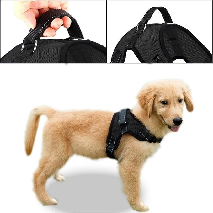 Dog Harness Small Sized Dogs - All Weather Mesh overhead adjustable no pull Vest Puppy reflective Harness with handle for Extra Small and Small Dogs by Copatchy - Harness (Black) X-Small