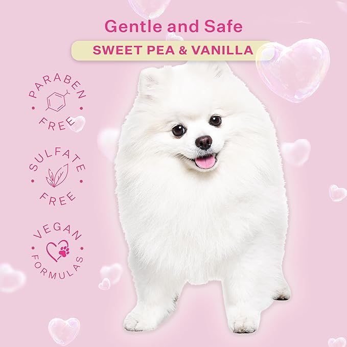 Paris Hilton Dog Shampoo - Sweet Pea & Vanilla Fresh Scent, Sulfate-Free Vegan & Hypoallergenic for All Dog Breeds, with Oatmeal & Aloe for Healthy Coats, Reduced Shed & Show-Ready Grooming 16oz/480ml
