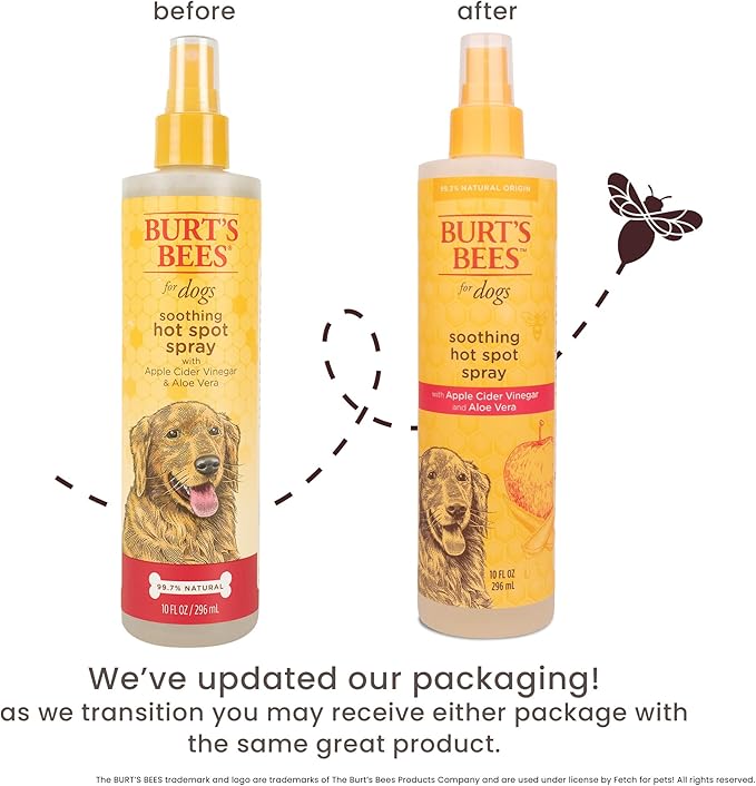 Burt's Bees for Pets Hot Spot Spray with Apple Cider Vinegar and Aloe Vera for Itchy Dogs, 95% Natural Origin Formulas, Itchy Skin Relief, 10 Fl Oz