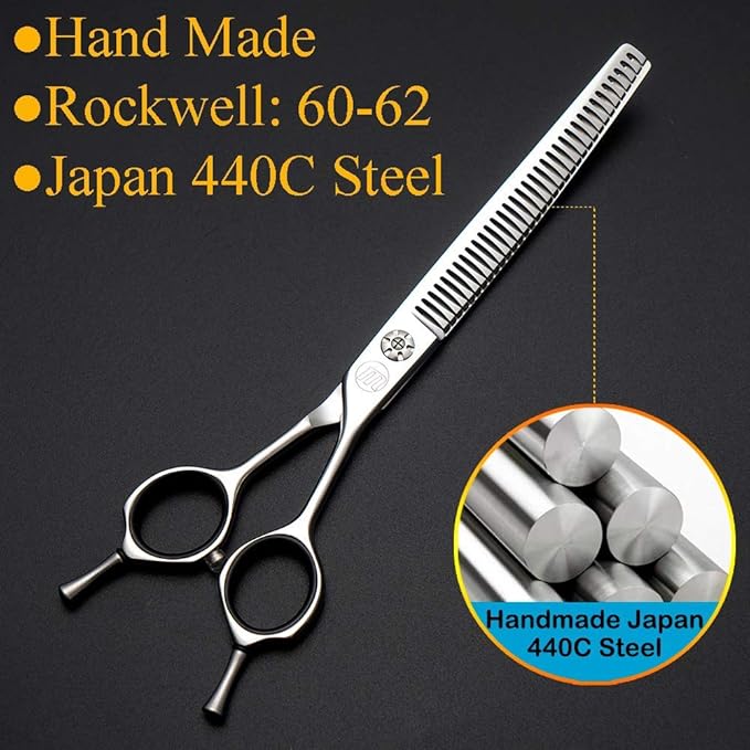 Moontay Professional 7.0" Dog Grooming Chunkers Scissors, Upward Curved Pets Grooming Thinning/Blending Shears - Japan 440C Stainless Steel for Pet Groomers or Family DIY Use