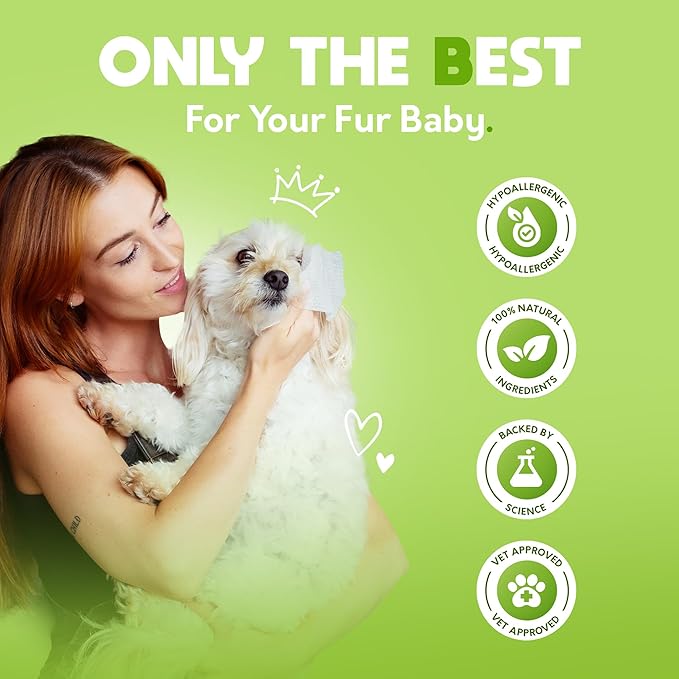 Lick-Safe Pet Wipes for Dogs & Cats - Vet-Approved & Hypoallergenic - Cleans Mud, Odors & Dander - Feline & Dog Wipes for Paws, Face & Butt - Earth-Friendly & Unscented Cat Cleaning - Pack of 100