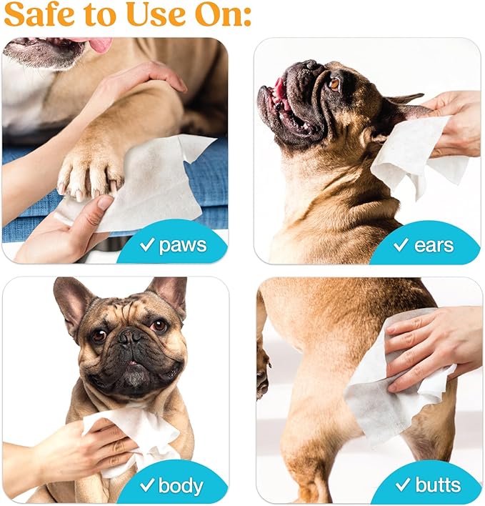 Bulk 4-Pack Travel Dog & Cat Pet Wipes for Small/Medium Pets Cleans Pet Paws Ears Fur Butt & Anal Gland No-Rinse Solution Gentle Deodorizing & Hypoallergenic - Unscented 120 ct