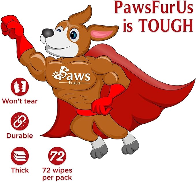PawsFurUs® All-Natural Pet Wipes for Dogs & Cats - Doctor-Formulated for Total Pet Care with Antifungal & Antibacterial Protection, pH Balancing, Moisturizing, Deodorizing & Fast Itch Relief - 72ct.