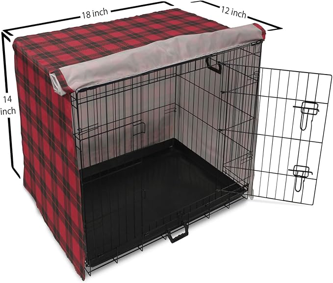 Lunarable Plaid Dog Crate Cover, Geometrical Scottish Ornament Folkloric Celtic Fashion Elements, Easy to Use Pet Kennel Cover for Small Dogs Puppies Kittens, 18 Inch, Coral Vermilion