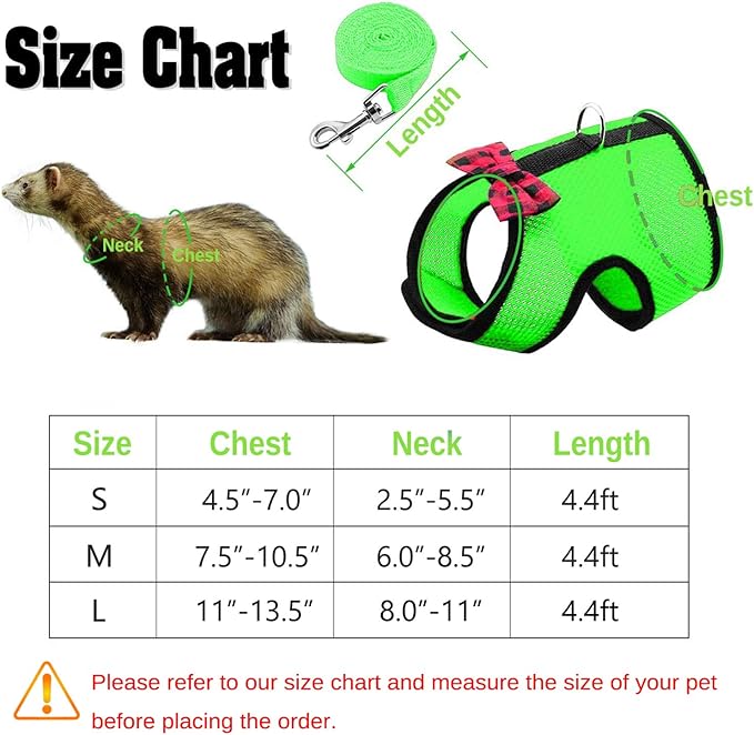 Rypet Small Animal Harness and Leash - Soft Mesh Small Pet Harness with Safe Bell, No Pull Comfort Padded Vest for Small Pet Green S