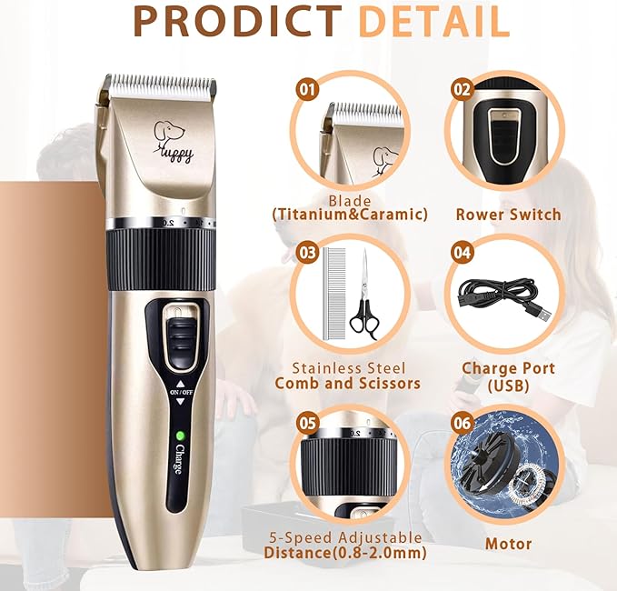 Dog Clippers for Grooming,Dog Grooming Kit Clippers,Dog Grooming kit,Pet Hair Trimmer,Shaver Cordless Electric Quiet Hair Clipper Set for Pet Shaver with Paw Trimmer for Small & Large Dogs Cats pet