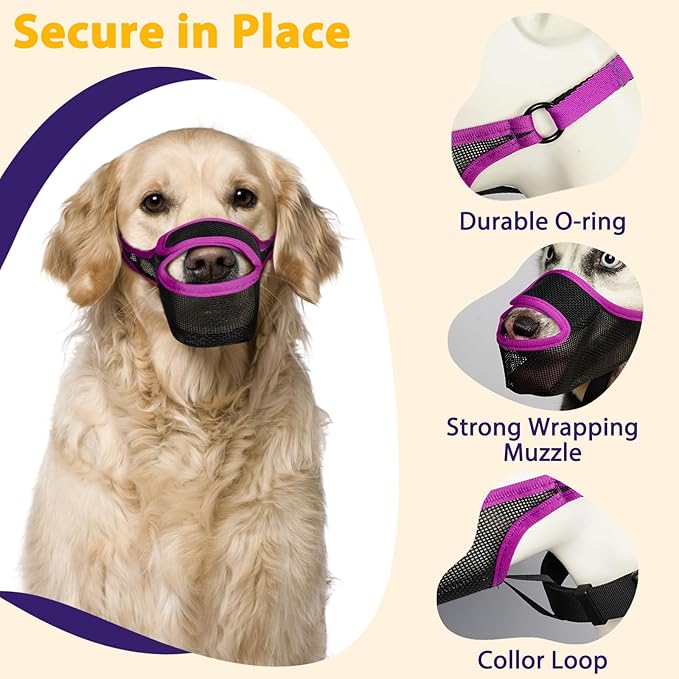 LUCKYPAW Dog Muzzle, Mesh Muzzle for Large Medium Small Dogs with Front Opening Design, Dog Mouth Cover to Prevent Biting, Licking, Chewing, Scavenging, Breathable Muzzle Allows Drinking(Purple,M)