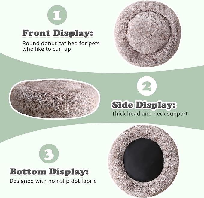 JOLLYVOGUE Dog Beds, Calming Small Dog Bed, Anti-Anxiety Dog Bed for Small Dogs, Fluffy Donut Dog Bed, Cozy Dog Cat Cushion Bed for Small Medium Dogs and Cats (20")