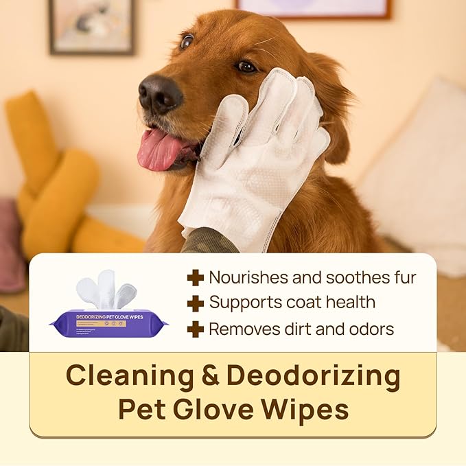 HICC PET Cleaning & Deodorizing Bathing Wipes for Dogs & Cats, Hypoallergenic Coconut Oil Grooming Glove Wipes for Dogs Nourishing Fur, Cat Wipes Cleaning Fur for Daily and Traveling Care