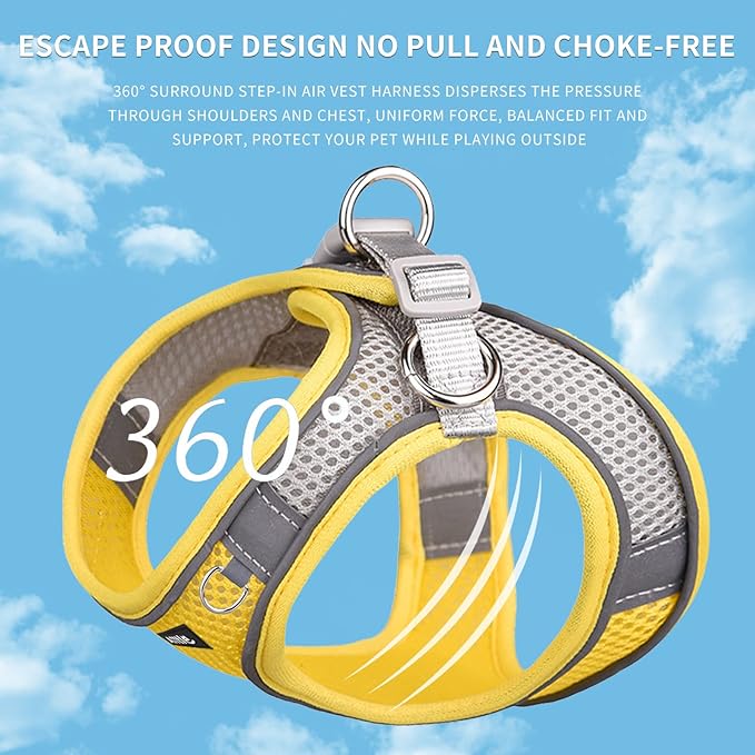 AIITLE Easy Walk Dog Harness and Leash Set - Pet Supply No Pull, Step in Adjustable Dog Harness with Padded Vest for Spring, Dog Harness No Choke Over, Easy to Put on Medium Dogs Yellow L