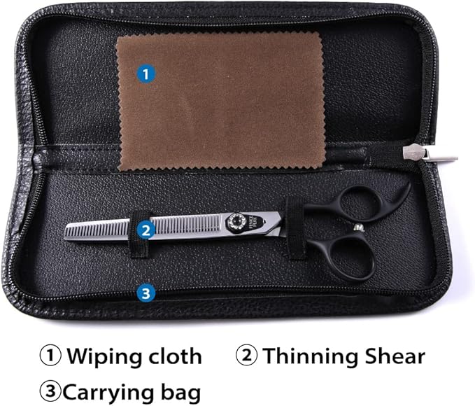 Fenice Peak 7.0'' Dog Thinning Scissors For Grooming 440C Stainless Steel Black Non-Slip Handle Sharp Blades Professional Pet Trimming Scissors for Cats Thinning Rate 35%