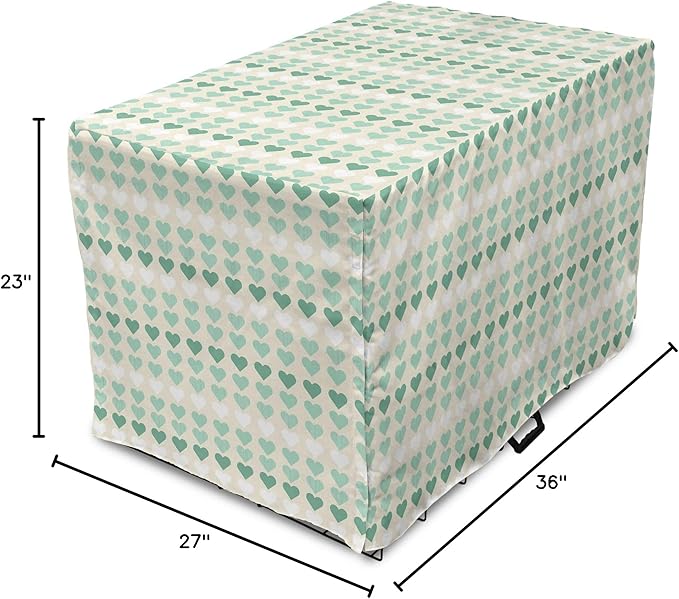 Lunarable Aquamarine Dog Crate Cover, Romantic Pattern with Heart Shapes in Rows, Easy to Use Pet Kennel Cover for Medium Large Dogs, 36 Inch, Champagne Laurel Green