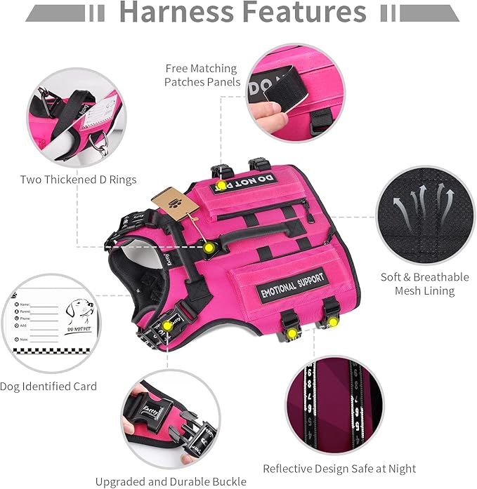 Kastty Dog Harness Premium Quality - Tactical Dog Harness for Medium Large Dogs No Pull - Reflective Service Dog Harness with Pockets - Adjustable& Comfortable Dog Harness for Training or Walking