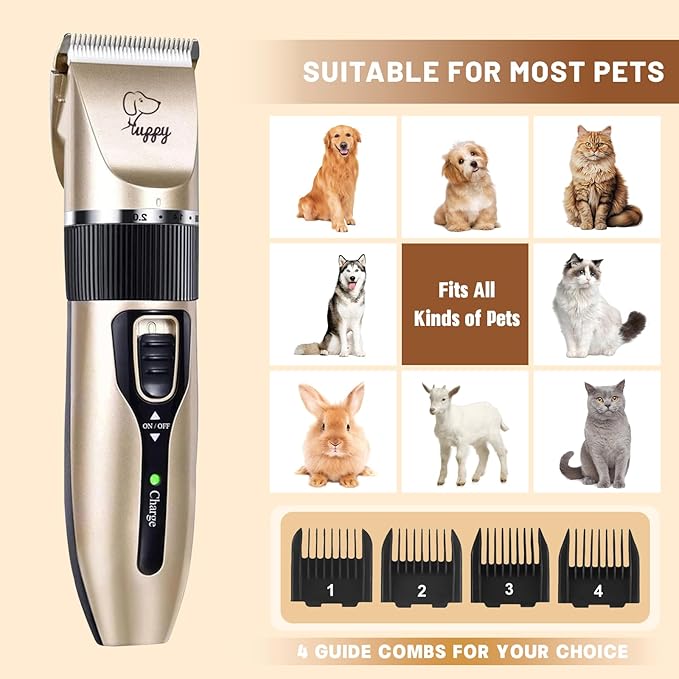 Dog Grooming Clippers Dog Grooming Kit with Rechargeable Dog Nail Trimmers cat Nail Clipper Low Noise, Electric Quiet Hair Clipper Set for Dog Cats Pets