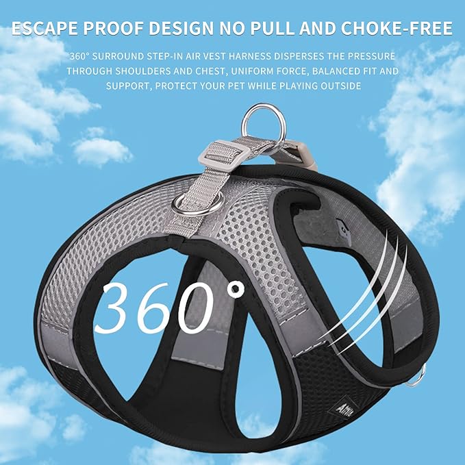AIITLE Easy Walk Dog Harness and Leash Set - Pet Supply No Pull, Step in Adjustable Dog Harness with Padded Vest for Spring, Dog Harness No Choke Over, Easy to Put on Medium Dogs Black L