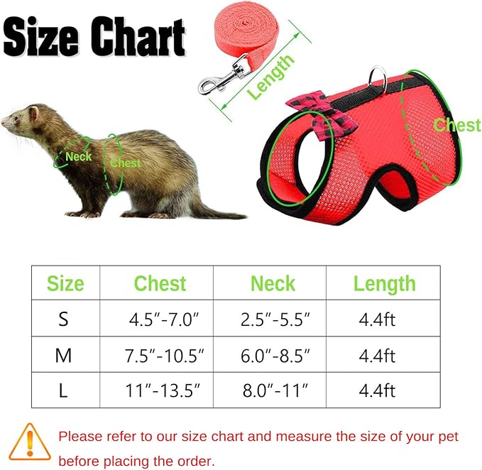 Rypet Small Animal Harness and Leash - Soft Mesh Small Pet Harness with Safe Bell, No Pull Comfort Padded Vest for Small Pet Red M