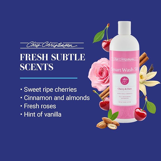 Chris Christensen SmartWash50 Ultra Concentrated Dog Shampoo, Makes up to 50 Bottles, Groom Like a Professional, Delightfully Fragranced, Suitable for All Coats, Made in The USA (Cherry Oats)