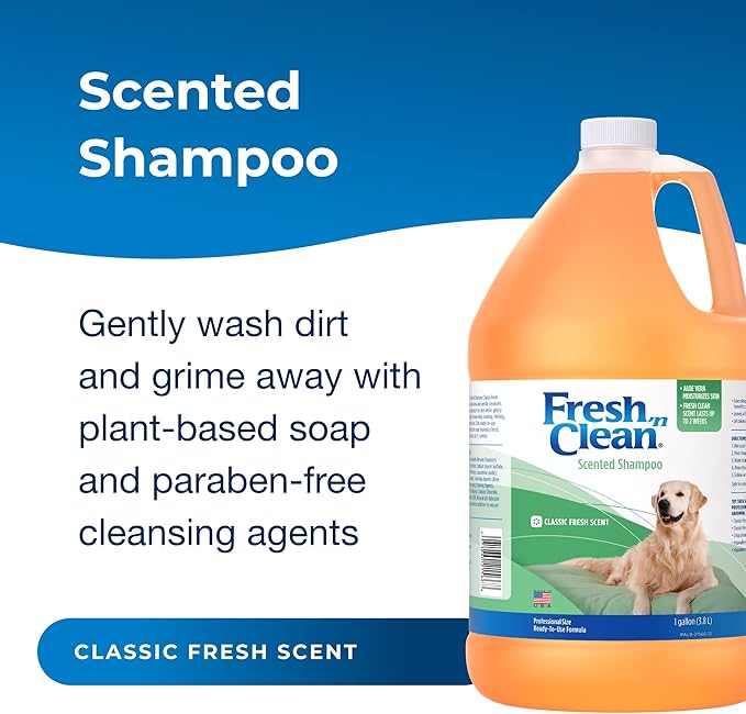 PetAg Fresh ’n Clean Scented Shampoo, Classic Fresh Scent - 1 Gallon - Moisturizes with Vitamin E & Aloe Vera - Strengthens & Repairs Coats - Soap Free